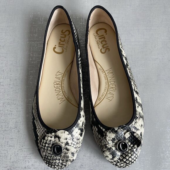 Circus Sam Edelman Snakeskin Flower Bow Ballet Flats 10 M Comfort Slip On Shoes - Picture 1 of 13